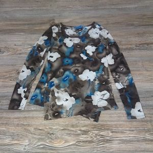 Floral Paint Long Sleeve Lightweight Asymmetrical Top